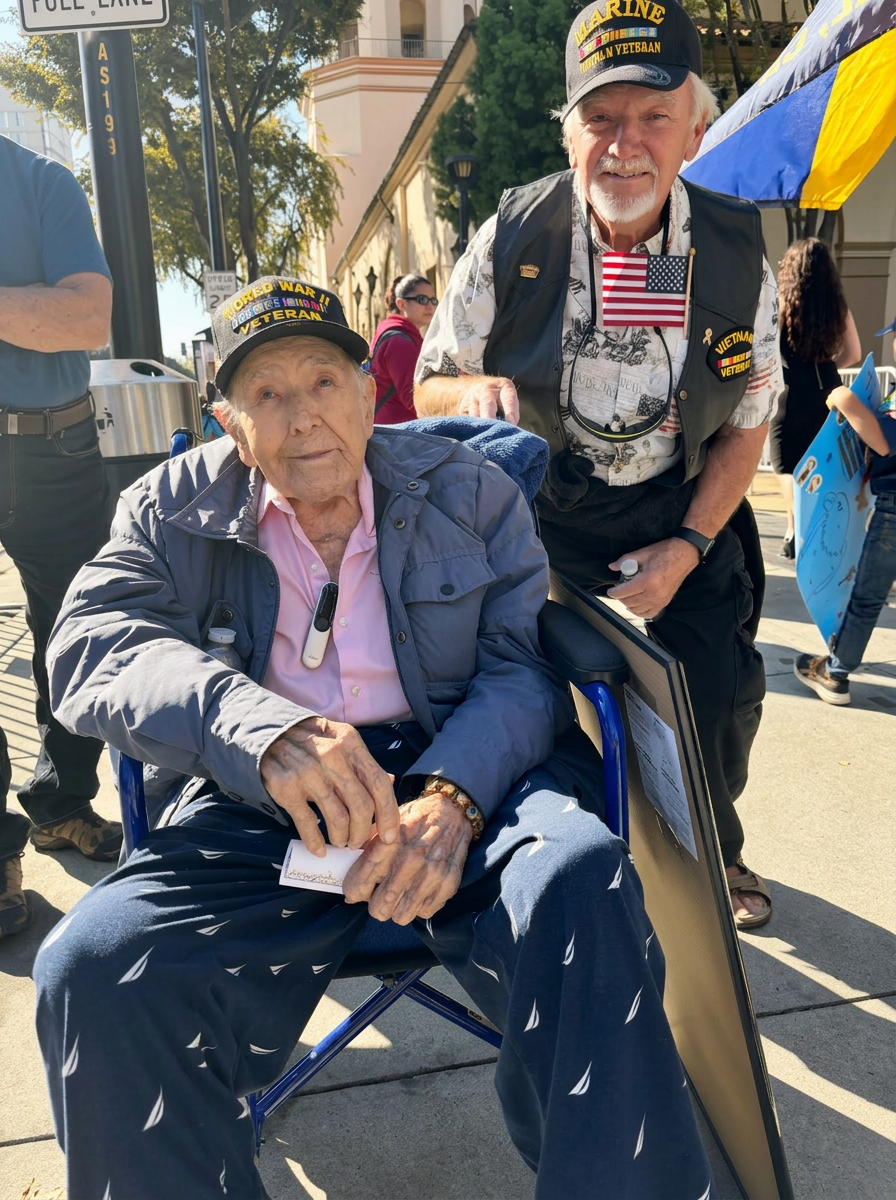 A World War II veteran and a Vietnam veteran together at a community parade